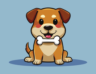 A cute dog with bone simple and flat design.