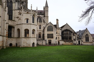 Fototapeta premium A view of the historic Gloucester Cathedral, a stunning example of Gothic architecture in Gloucester, England, UK.