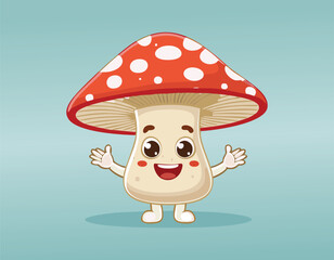 funny cartoon mushroom a smile flat design vector...