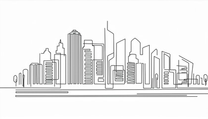 Fototapeta premium Continuous line city building. One single outline cityscape continuous construction. Editable stroke building background. perfect any project.