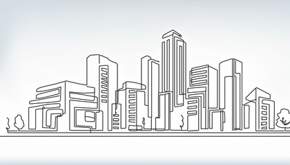 Obraz premium Continuous line city building. One single outline cityscape continuous construction. Editable stroke building background. perfect any project.