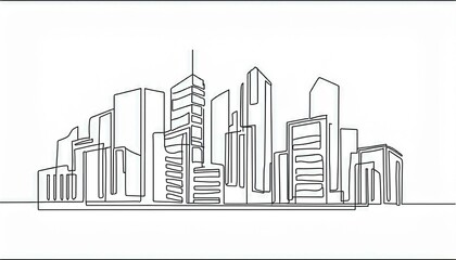 Continuous line city building. One single outline cityscape continuous construction. Editable stroke building background. perfect any project.