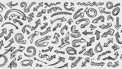 Arrow vector hand drawn sketch icon set. Doodle sketch hand drawn direction element set. Pencil doodle flat line design cartoon elements. Scribble swirl arrow sign. perfect any project.