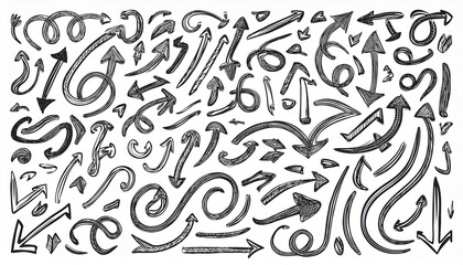 Arrow vector hand drawn sketch icon set. Doodle sketch hand drawn direction element set. Pencil doodle flat line design cartoon elements. Scribble swirl arrow sign. perfect any project.
