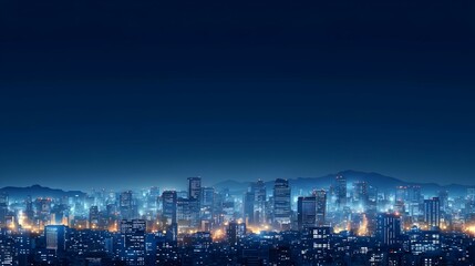 Fototapeta premium Night City Skyline Panorama With Illuminated Buildings