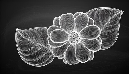 Obraz premium Flower abstract hand drawn brush chalk stroke. Sketch hand drawn silhouette floral plant, nature graphic leaf, floral grunge abstract brush. Vector simple flower on chalkboard. perfect any project.