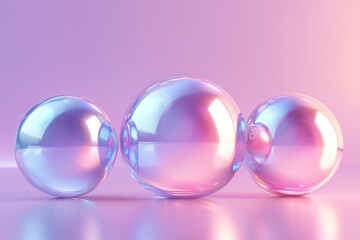 Iridescent Spheres Pastel Pink and Purple Abstract Background 3D Render Shiny Bubbles