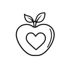 Fototapeta premium Simple apple with heart, healthy food icon