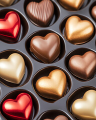 Fototapeta premium Valentine's Day candy box with assorted heart-shaped chocolates