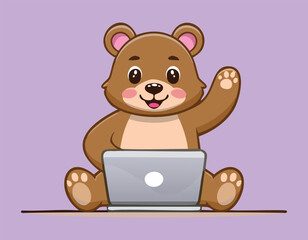 A beautiful teddy bear with laptop vector.
