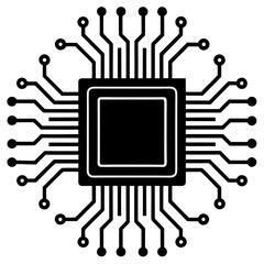 Microchip with circuit lines silhouette vector illustration 