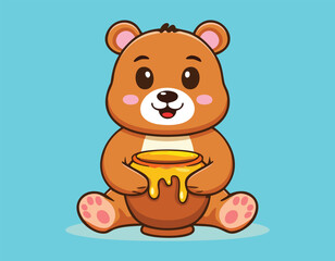 Cute Teddy Bear Eating Honey, or Bear Mascot Cartoon Character Animal, and Cute Bear Eating Honey Cartoon Vector.