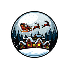 A jolly Santa Claus in a red suit delivers gifts from his reindeer-drawn sleigh on a snowy Christmas Eve.