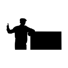 An adult man is pointing at the LED screen of a TV with his hand vector .