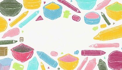 Naklejka premium Crayon frame pastel chalk background cute bubble handwriting japan speech set. Pastel crayon frame background chalk title comic box pencil element color. perfect any project.