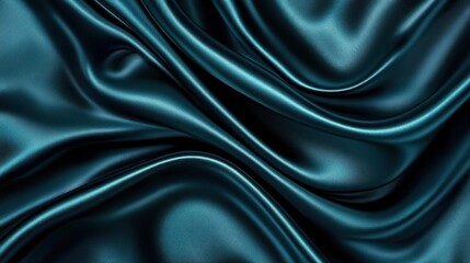 Fototapeta premium Dark Teal Silk Drapery Luxurious Soft Fabric Waves Background