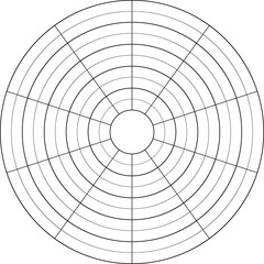 Vector wheel of life analysis diagram infographic, coaching tool. Round line diagram with concentric circles from ten sectors 
