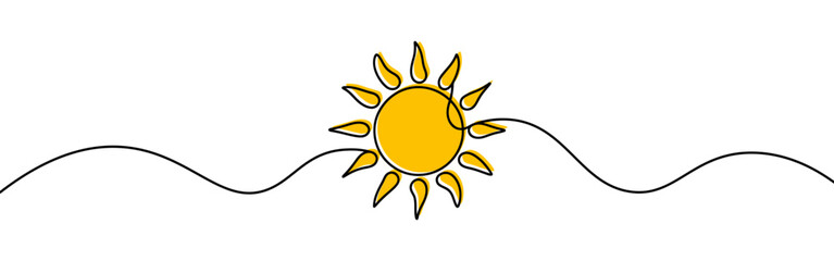 Sun continuous one line drawing. Summer concept. Vector illustration.