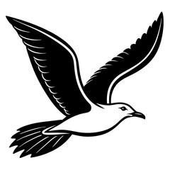 Seagull gliding with wings silhouette vector illustration 