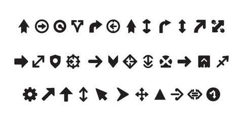 Collection of Black and White Flat Design UI Icons, Set of flat icons, signs, symbols arrow for interface design, web design,