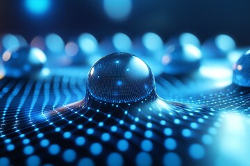 Abstract Digital Sphere on Blue Network Mesh Futuristic Technology Concept