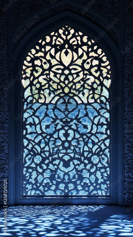 Poster delicate arabesque designs create beautiful shadows on a wall as natural light filters through an or