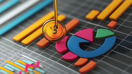 Vibrant data visualization with colorful graphs and charts, representing financial growth and analysis in a modern environment.