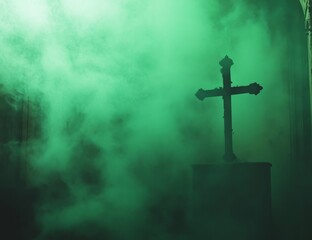 Fototapeta premium Church Cross Smoke Green Gothic Halloween