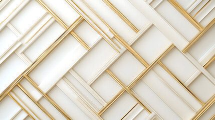 Marble and Gold Texture Geometric Grid Pattern with Metallic Lines on White Marble Background, Luxurious and Modern Design