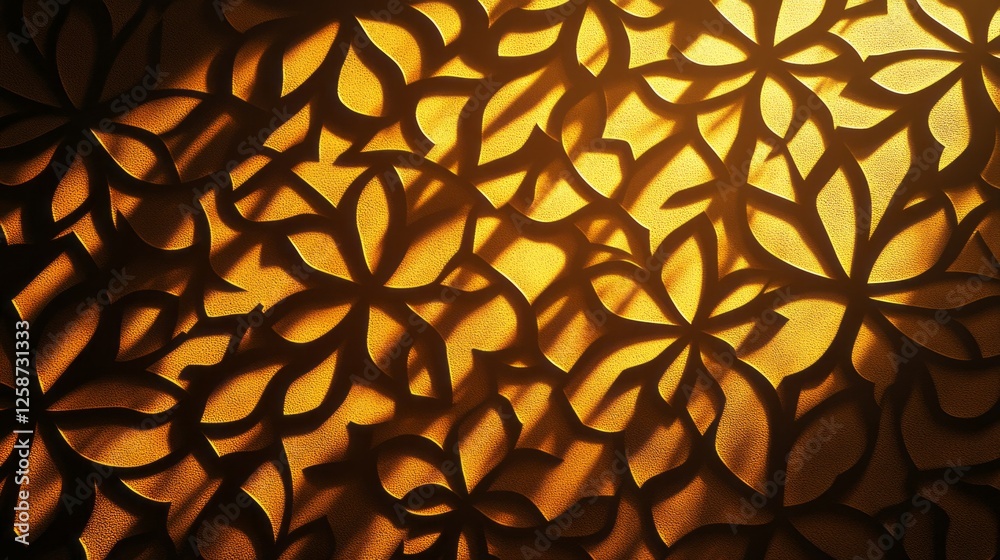 Poster delicate arabesque shadows weave a captivating tapestry against a glowing golden surface, creating a