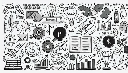Business progress, challenge doodle icon set. Hand drawn sketch business opportunity, career progress, professional goal cute trendy doodle icon. Career talent, leader concept. perfect any project.