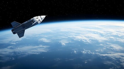 Obraz premium Pixel Art Rocket Launching Above Earth