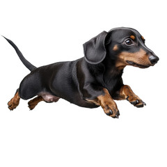 Dachshund dog jumping, white isolate background