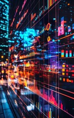 Dynamic digital visualization of data analysis and urban lights, showcasing innovation and technology in modern environments.