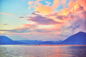 sunset over the sea in Patras