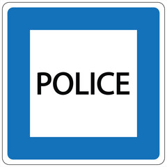 Illustration of a police station sign with bold text