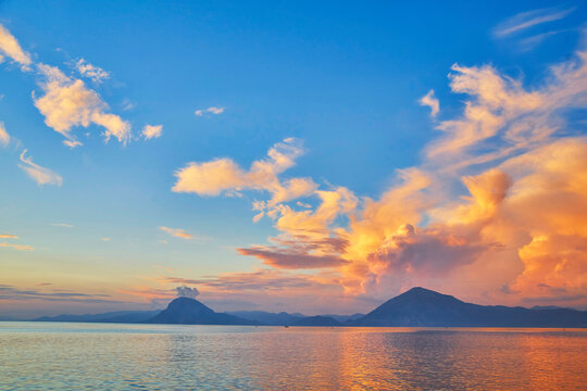 sunset over the sea in Patras