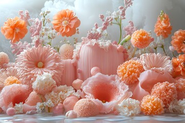 Dreamlike Pastel Pink and Peach Floral Arrangement Abstract Botanical Art Soft Focus