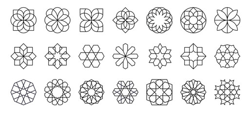 Arabic shapes set. Islamic geometric ornament for Ramadan vector designs. Symbols in ornamental arabic style PNG