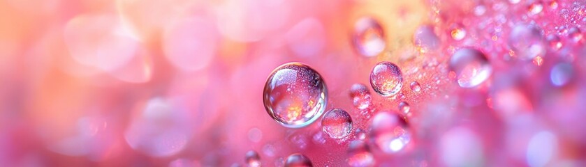 Naklejka premium A close-up of vibrant droplets on a soft, colorful background, showcasing a beautiful interplay of light and texture.