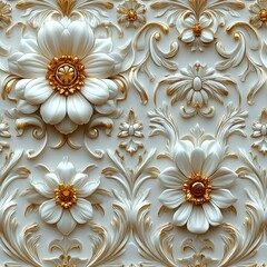 Seamless Vintage Baroque Floral Pattern with 3D Ornamental Design