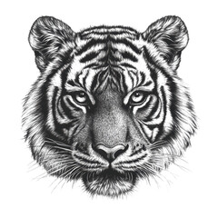 Fototapeta premium Detailed tiger head illustration, white background.