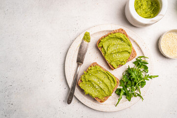 Avocado toast with guacamole souse