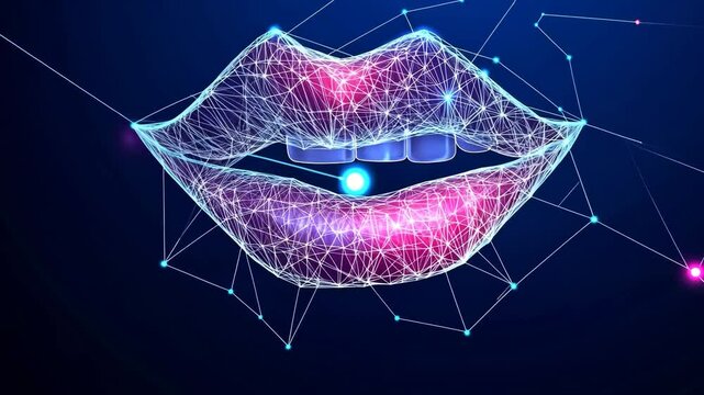 woman lip teeth digital lines low poly wireframe ai generated video concept