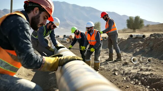 Fixing Water Pipeline in Drought Area by Engineers Team