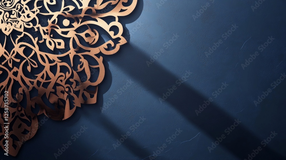 Aufkleber delicate arabesque patterns cast long shadows against a rich blue backdrop, creating a mesmerizing p