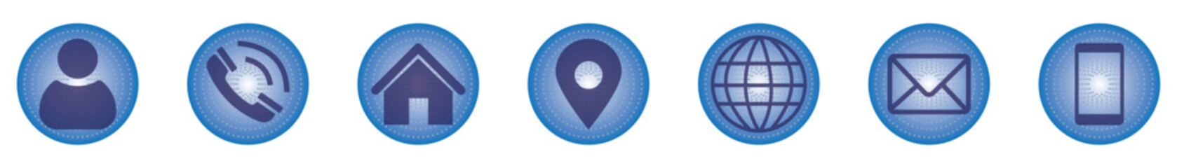 Contact icons set with blue circular background