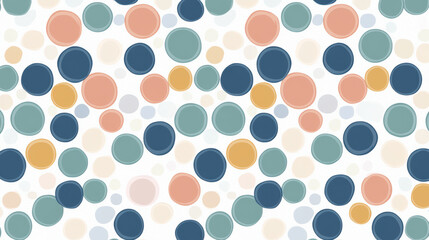 Fototapeta premium Minimal circles smooth and evenly spaced seamless pattern with pastel and bold colors, including blue, green, orange, and yellow, on white background, creating modern and playful design