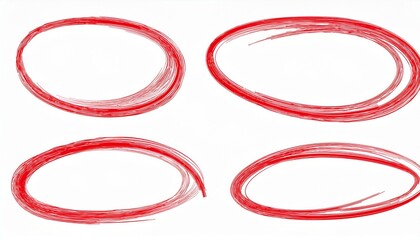Hand drawn red highlight oval frame shape set. Doodle crayon pencil, marker brush stroke oval underline element pack. Hand drawn pencil stroke sketch marker perfect any project.
