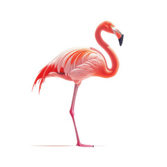 Fototapeta premium Flamingo standing gracefully, white isolated background